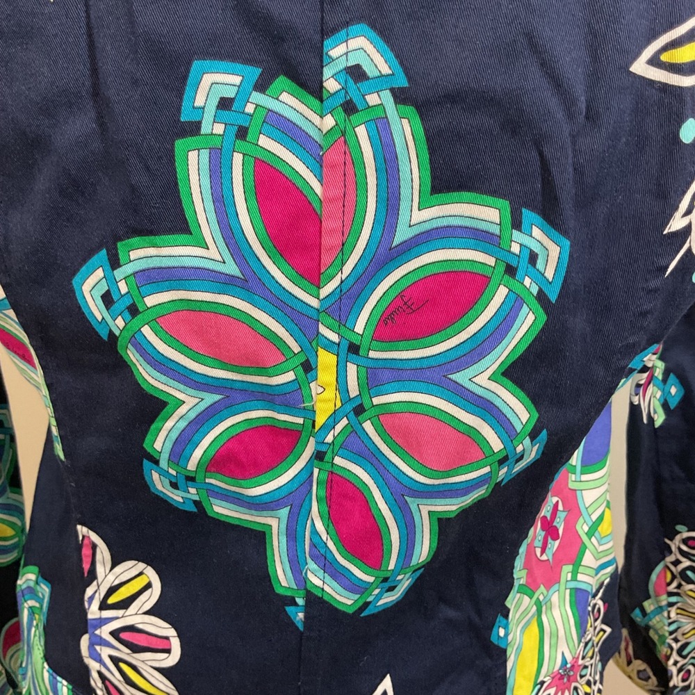 Emilio Pucci Saks Jandel Vintage Navy Psychedelic Floral Jacket Italy Size 12/46 - Picture 9 of 15